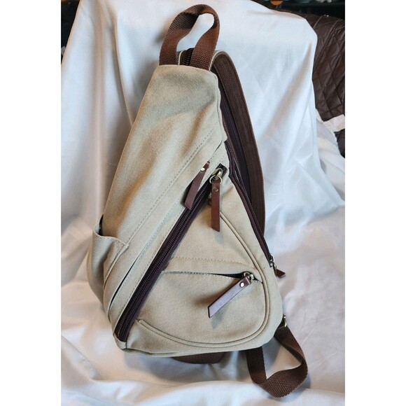 Antik Kraft Canvas Sling Bag Crossbody Backpack Rucksack Unisex Tan - Picture 1 of 16